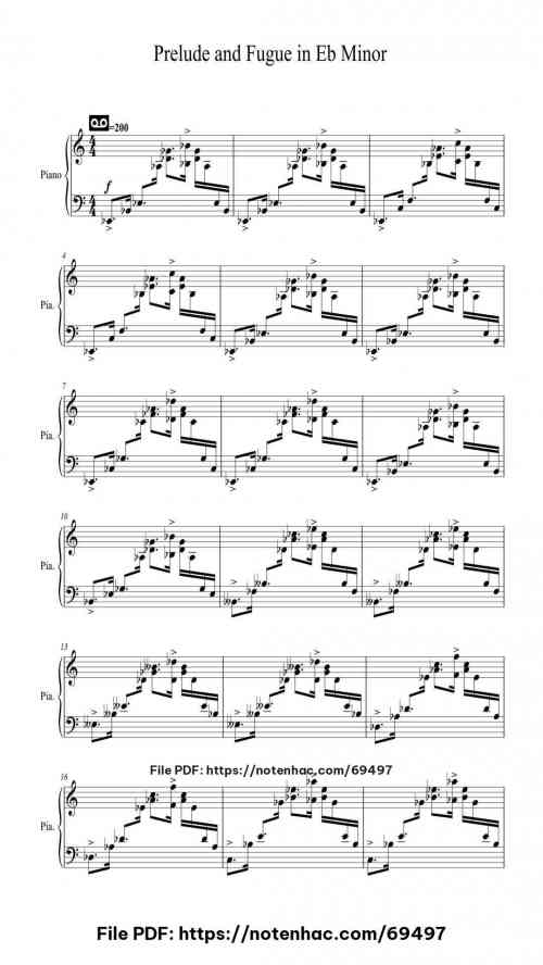 Prelude and Fugue in Eb Minor piano sheet music free pdf