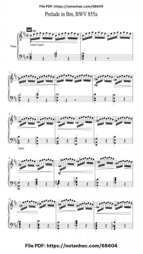 Prelude in Bm, BWV 855a by Johann Sebastian Bach Level Intermediate 3 Prelude in Bm, BWV 855a piano sheet music free pdf