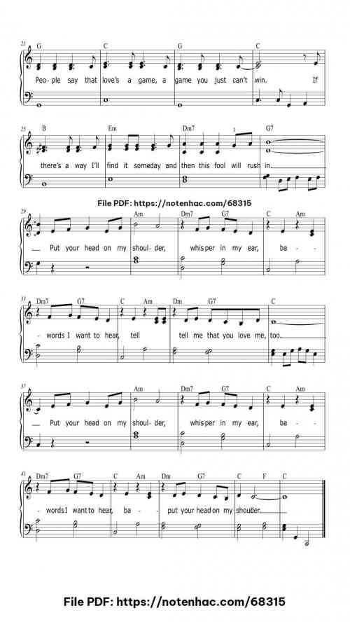 Put Your Head on My Shoulder by Paul Anka Level Beginner 4 Put Your Head on My Shoulder piano sheet music free pdf