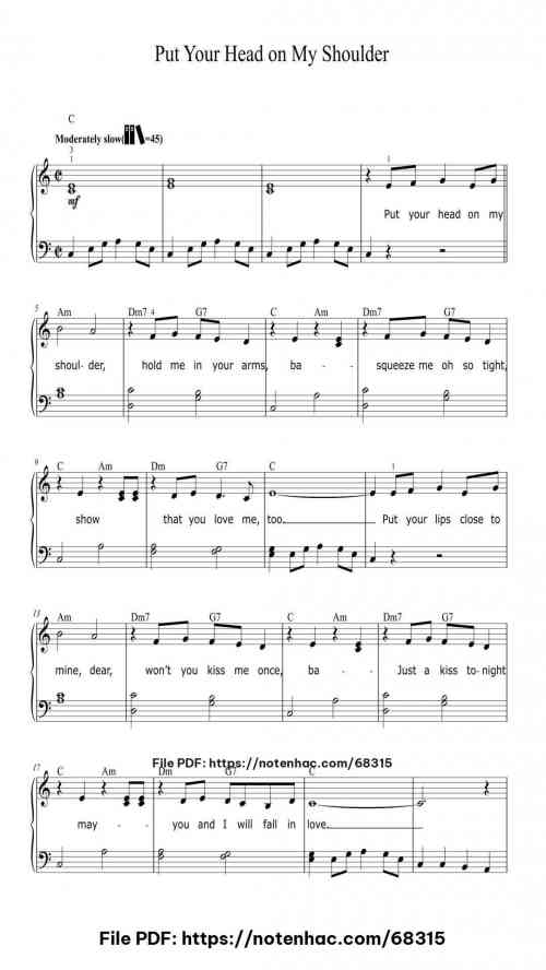 Put Your Head on My Shoulder by Paul Anka Level Beginner 3 Put Your Head on My Shoulder piano sheet music free pdf