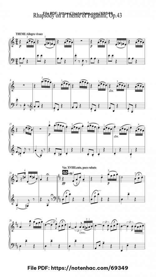 Rhapsody on a Theme of Paganini, Op. 43 piano sheet music free pdf