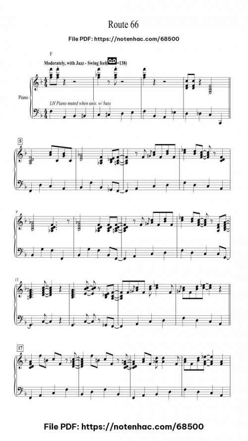 Route 66 by Bobby Troup Level Intermediate 5 Route 66 piano sheet music free pdf