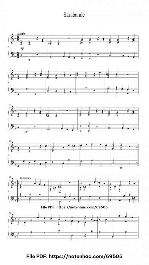 Sarabande piano sheet music free pdf
