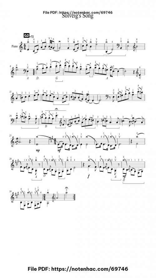 Solveig's Song from Peer Gynt, Op. 23, No. 19 piano sheet music free pdf