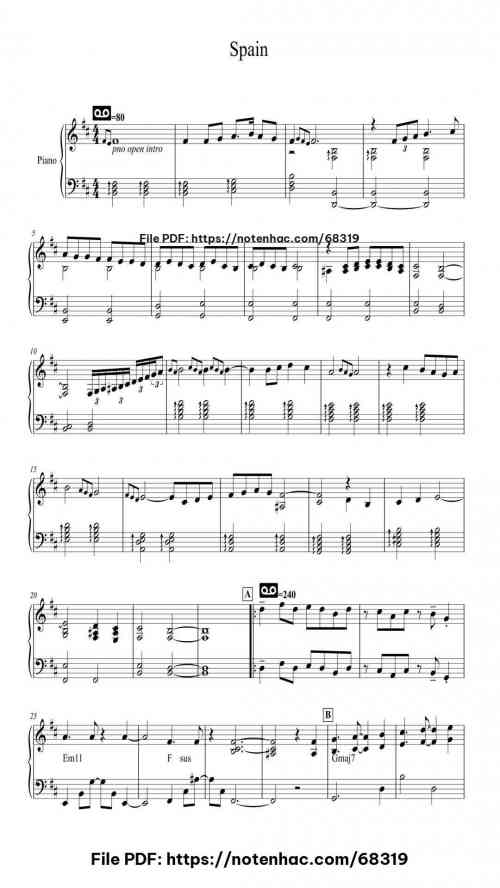 Spain by Chick Corea Level Intermediate 4 Spain piano sheet music free pdf