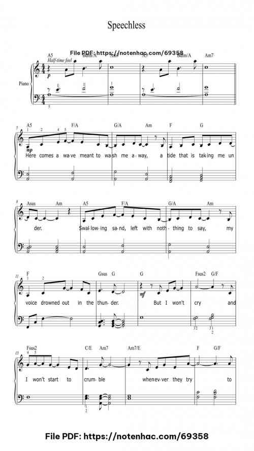 Speechless from Aladdin piano sheet music free pdf