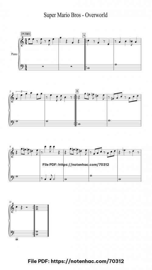 Super Mario Bros - Overworld Theme piano sheet music free pdf