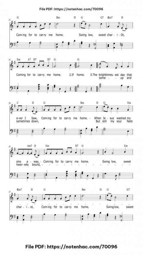 Swing Low, Sweet Chariot piano sheet music free pdf