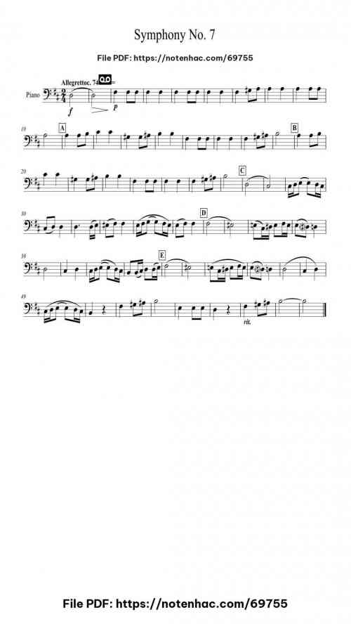 Symphony No. 7 in A Major, Op. 92: II. Allegretto piano sheet music free pdf