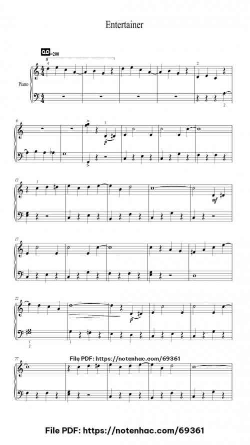 The Entertainer piano sheet music free pdf