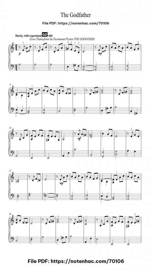 The Godfather (Easy Piano) by Nino Rota Level Beginner