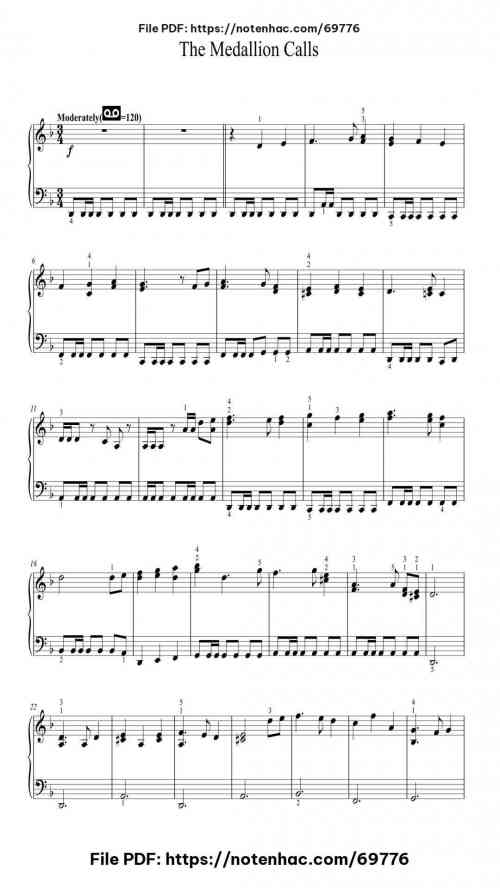 The Medallion Calls piano sheet music free pdf
