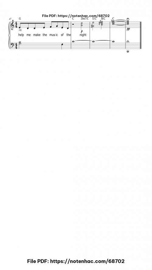 The Music Of The Night piano sheet music free pdf