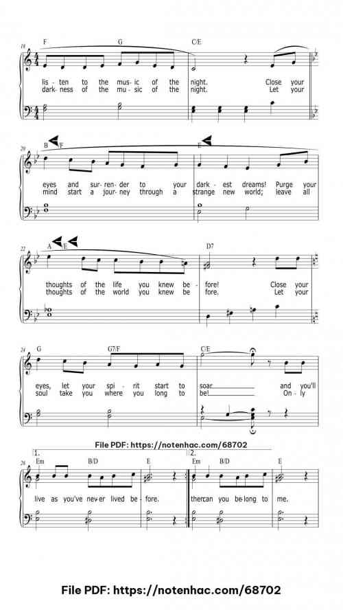 The Music Of The Night piano sheet music free pdf