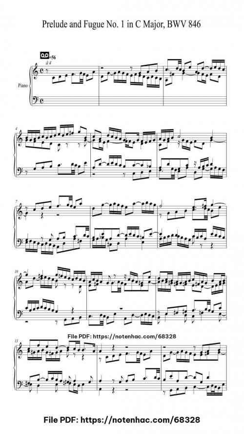 The Well-Tempered Clavier, Book 1: Prelude and Fugue No. 1 in C Major, BWV 846 by Johann Sebastian Bach Level Intermediate 3 The Well-Tempered Clavier, Book 1: Prelude and Fugue No. 1 in C Major, BWV 846 piano sheet music free pdf