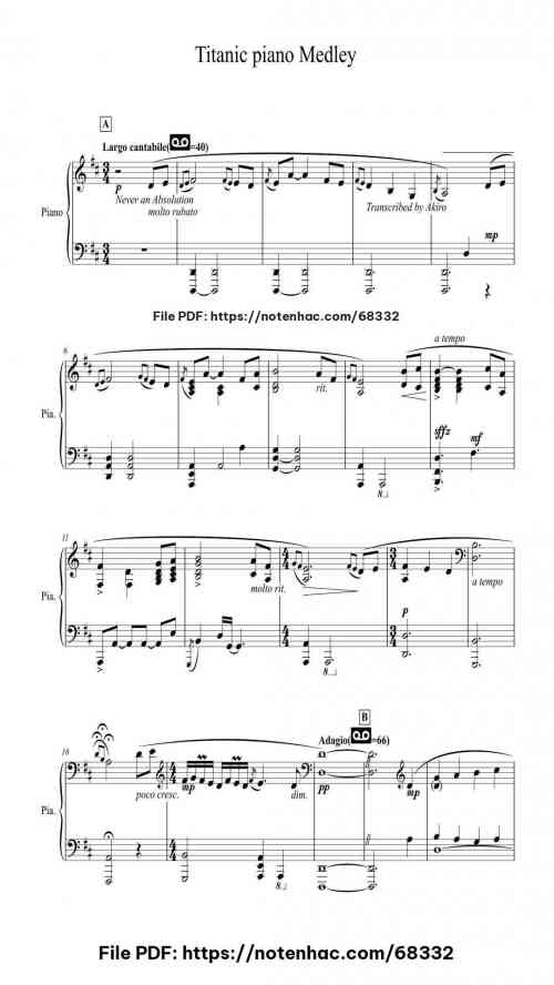 Titanic: Piano Medley by James Horner Level Intermediate 4 Titanic: Piano Medley piano sheet music free pdf