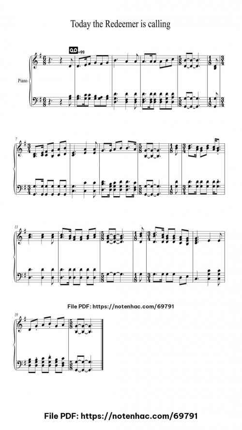 Today the Redeemer is calling piano sheet music free pdf