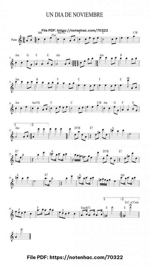 Un Dia de Noviembre piano sheet music free pdf