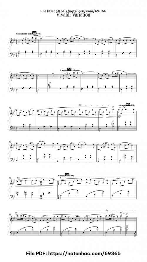 Vivaldi Variation piano sheet music free pdf