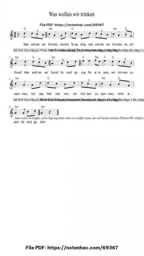 Was wollen wir trinken piano sheet music free pdf