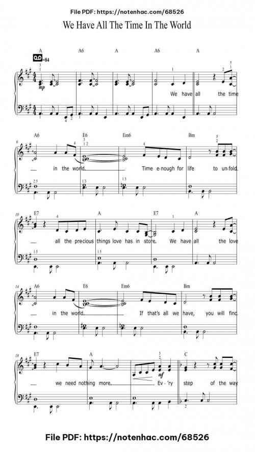We Have All The Time In The World by Louis Armstrong Level Intermediate 3 We Have All The Time In The World piano sheet music free pdf