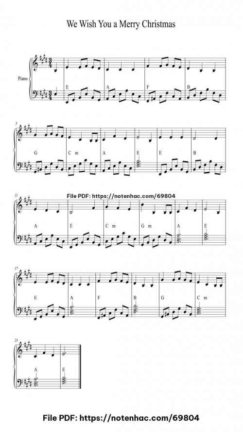 We Wish You A Merry Christmas piano sheet music free pdf
