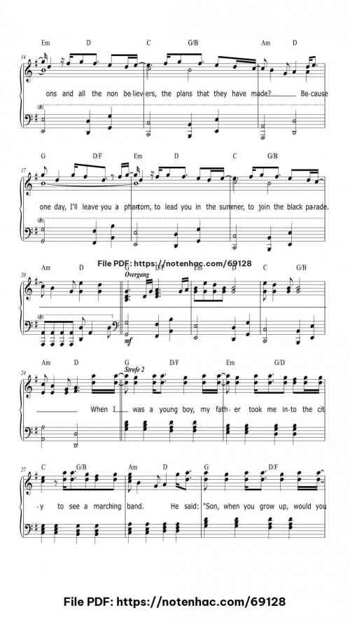 Welcome To The Black Parade piano sheet music free pdf