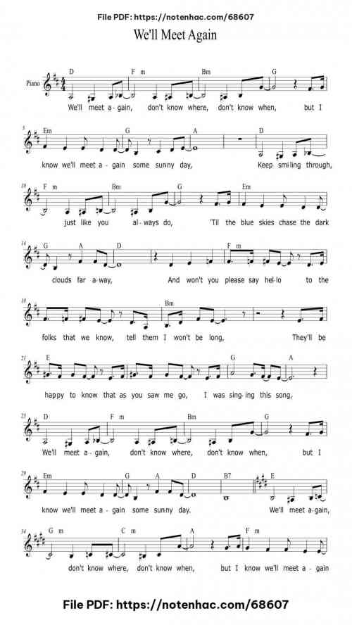 We'll Meet Again by Ross Parker/Hughie Charles Level Easy 3 We'll Meet Again piano sheet music free pdf