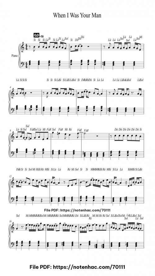 When I Was Your Man piano sheet music free pdf