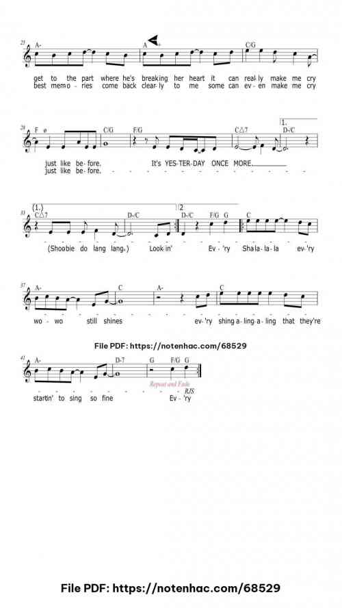 Yesterday Once More by Carpenters Level Easy 4 Yesterday Once More piano sheet music free pdf