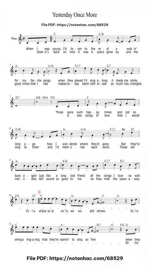 Yesterday Once More by Carpenters Level Easy 3 Yesterday Once More piano sheet music free pdf