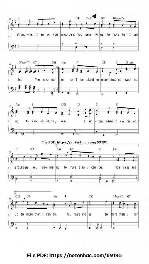 You Raise Me Up piano sheet music free pdf