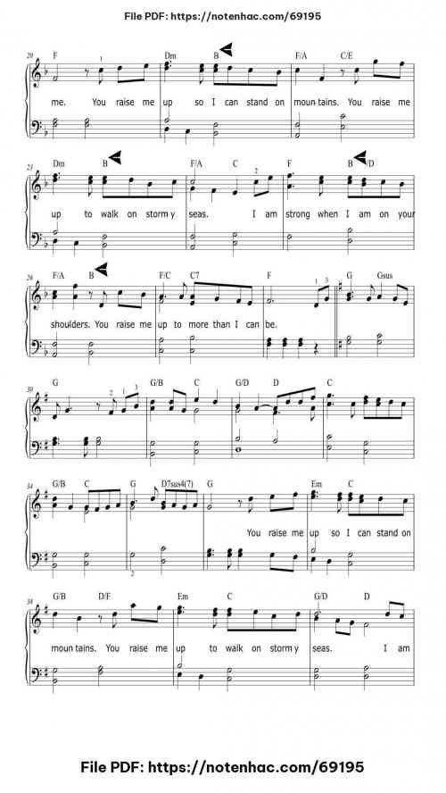 You Raise Me Up piano sheet music free pdf