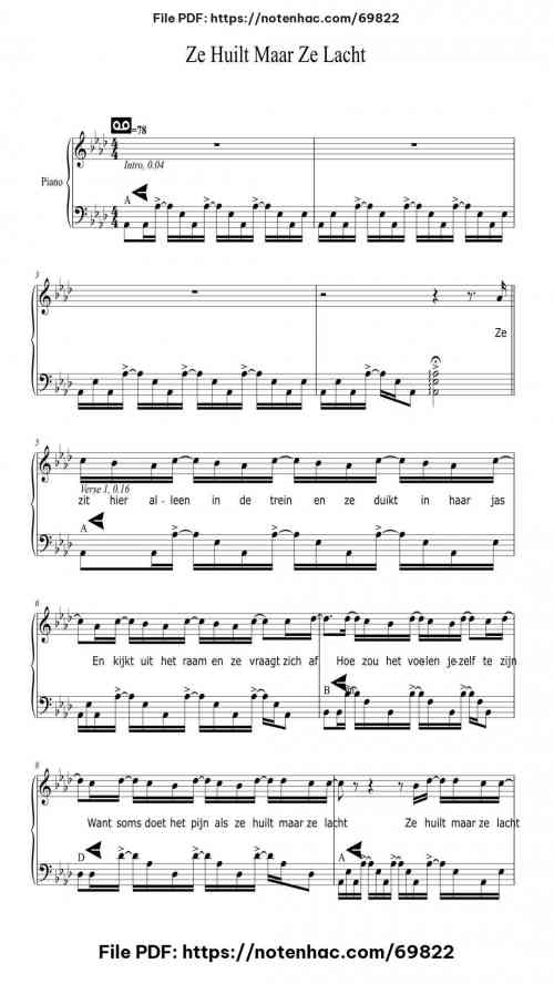 Ze Huilt Maar Ze Lacht piano sheet music free pdf