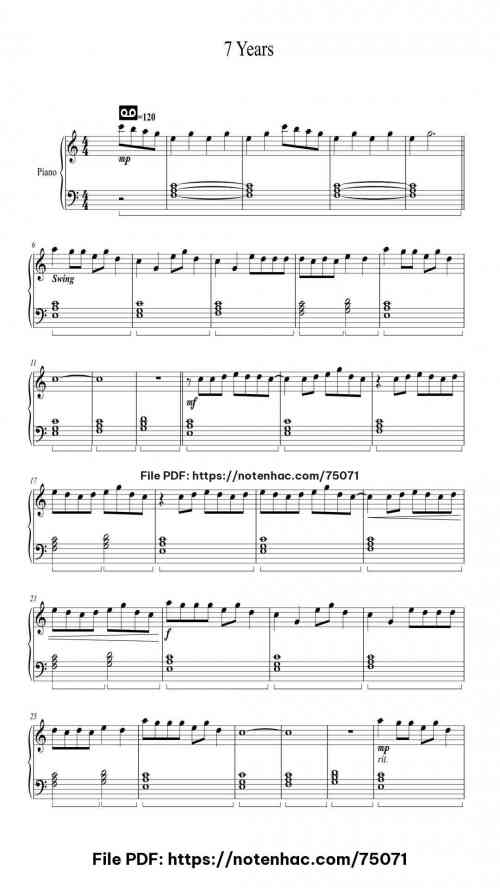 7 Years piano sheet music free pdf