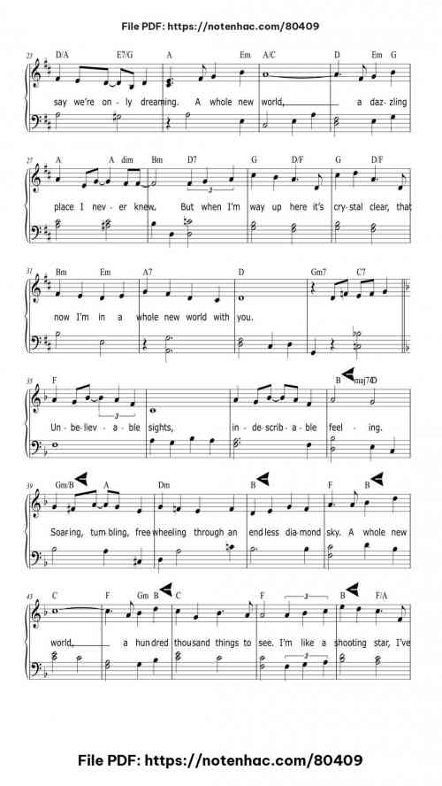 A Whole New World (from Aladdin) piano sheet music free pdf