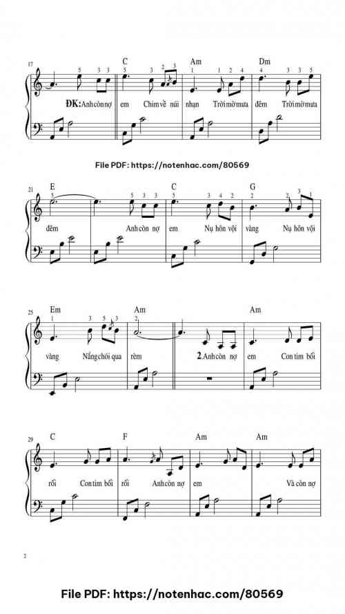 Anh Còn Nợ Em piano sheet music free pdf