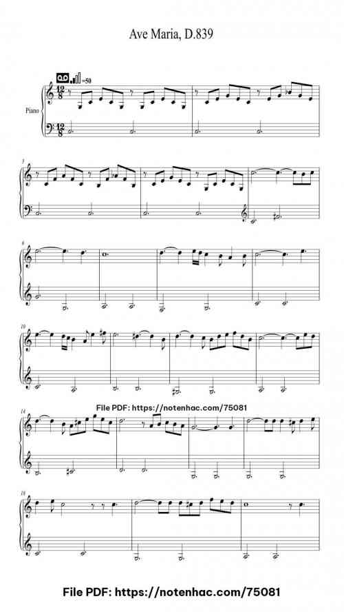 Ave Maria, D.839 piano sheet music free pdf