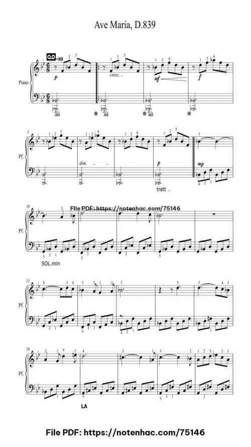 Ave Maria, D.839 piano sheet music free pdf