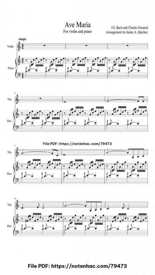Ave Maria Piano Duet Violin by J.S. Bach and Charles Gounod Level Mid-Advanced