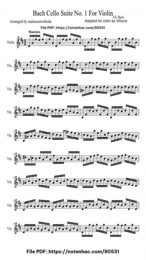 bach cello suite no 1 for violin 1