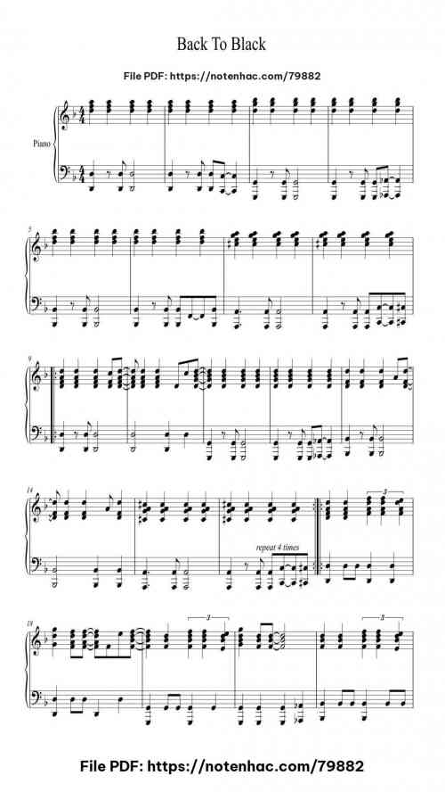 Back To Black by Amy Winehouse Level Intermediate 4 Back To Black piano sheet music free pdf