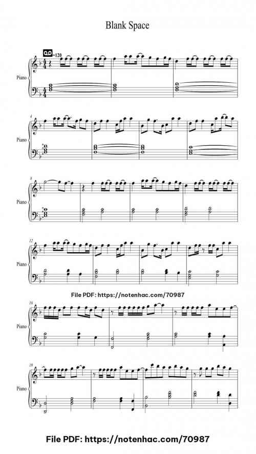 Blank Space piano sheet music free pdf