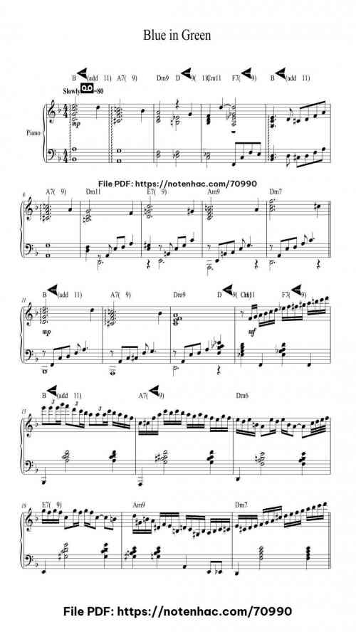 Blue in Green by Miles Davis / Bill Evans Level Intermediate | Free PDF ...