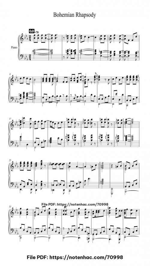 Bohemian Rhapsody piano sheet music free pdf