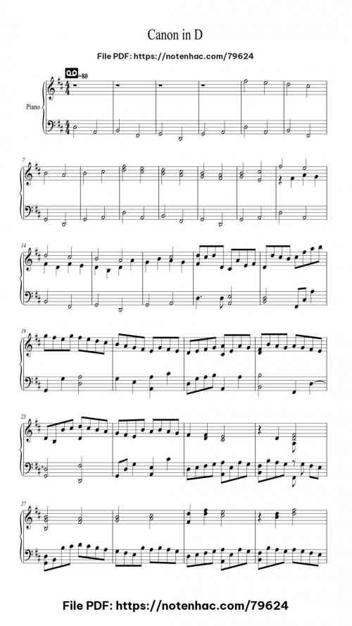 Canon in D by Johann Pachelbel Level Intermediate 21 Canon in D by Johann Pachelbel Level Intermediate