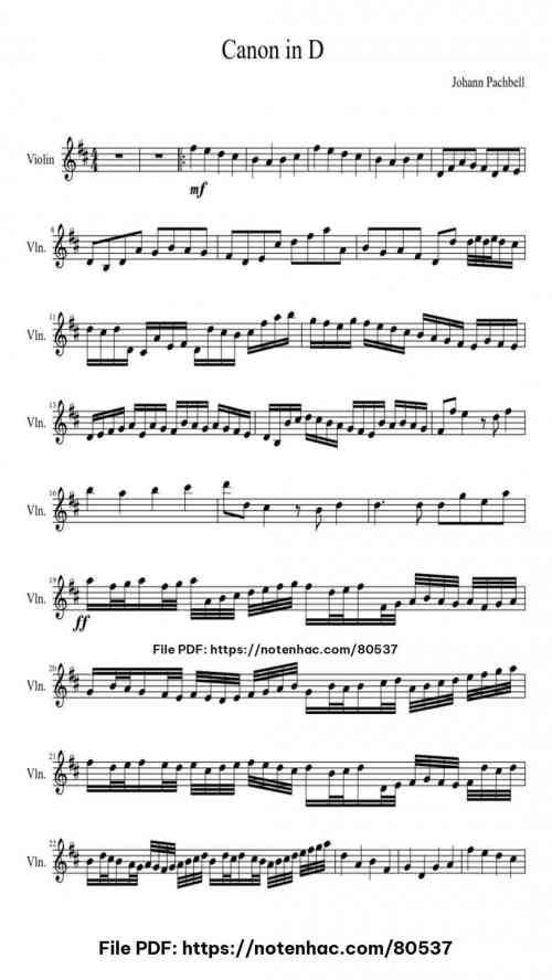Canon in D piano sheet music free pdf
