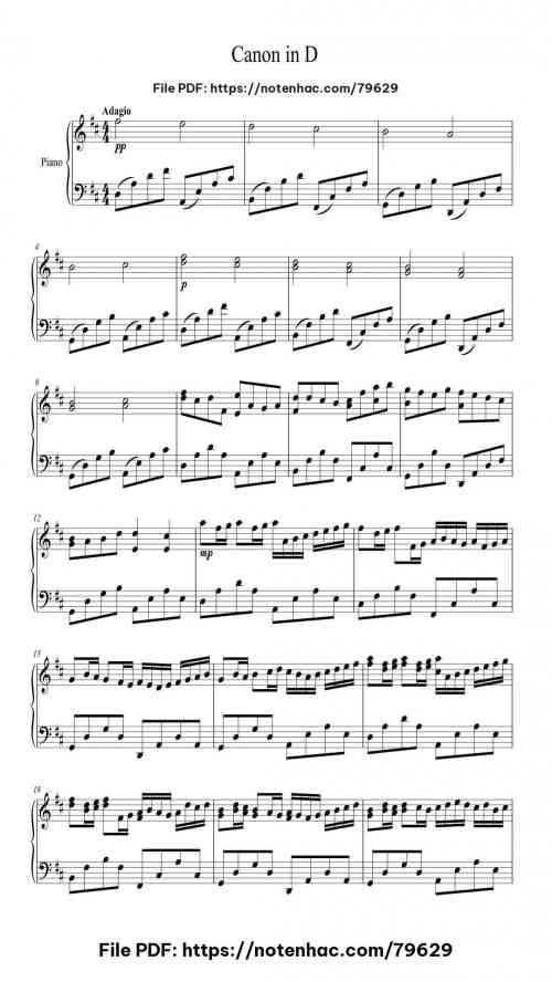 Canon in D Major, Pachelbel's Canon by Johann Pachelbel Level Intermediate 20 Canon in D Major, Pachelbel’s Canon by Johann Pachelbel Level Intermediate