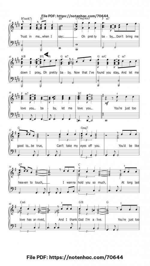 Can't Take My Eyes Off You piano sheet music free pdf