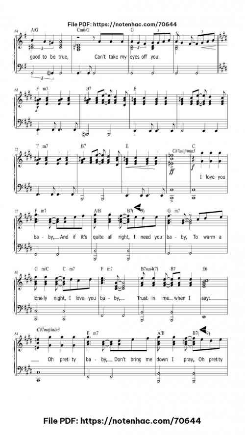 Can't Take My Eyes Off You piano sheet music free pdf